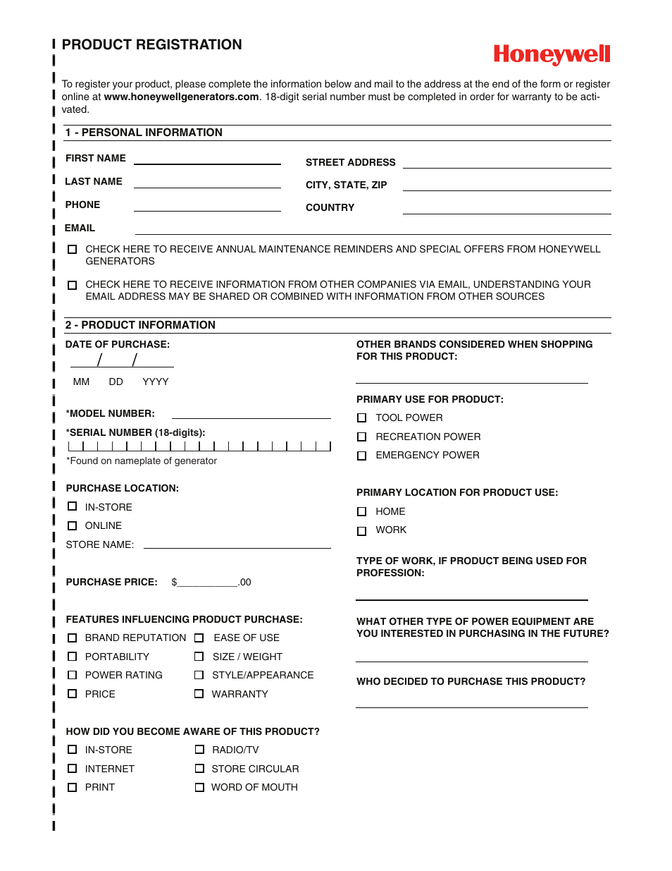 Product registration | Honeywell HW2000i User Manual | Page 3 / 46