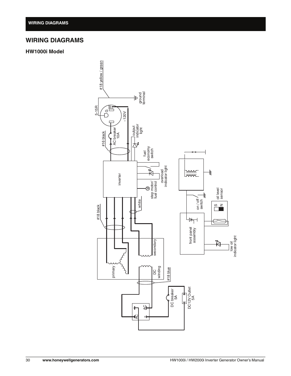 Wiring diagram - hw1000i model, Wiring diagrams, Hw1000i model | Honeywell HW2000i User Manual | Page 36 / 46