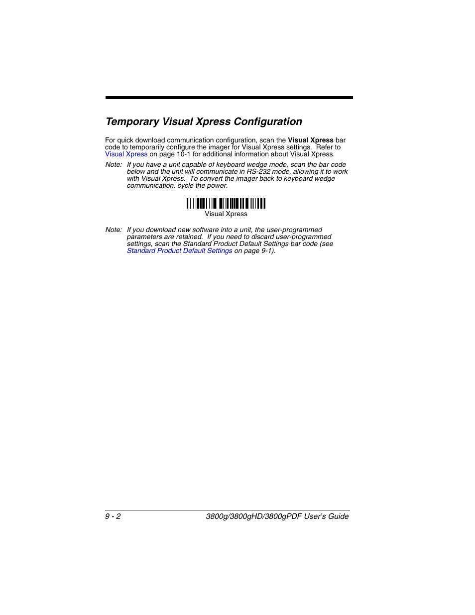 Temporary visual xpress configuration, Temporary visual xpress configuration -2 | Honeywell 3800gPDF User Manual | Page 110 / 156