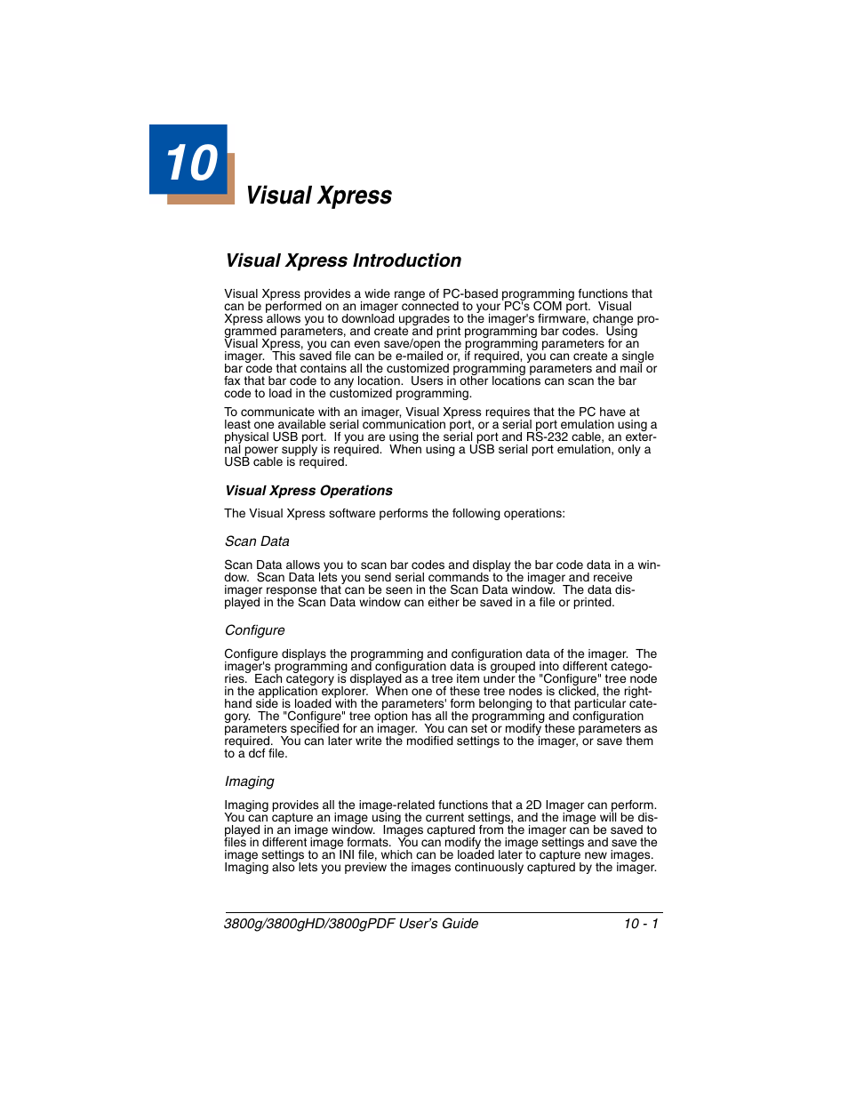 Visual xpress, Visual xpress introduction, Chapter 10 - visual xpress | Visual xpress introduction -1 | Honeywell 3800gPDF User Manual | Page 111 / 156