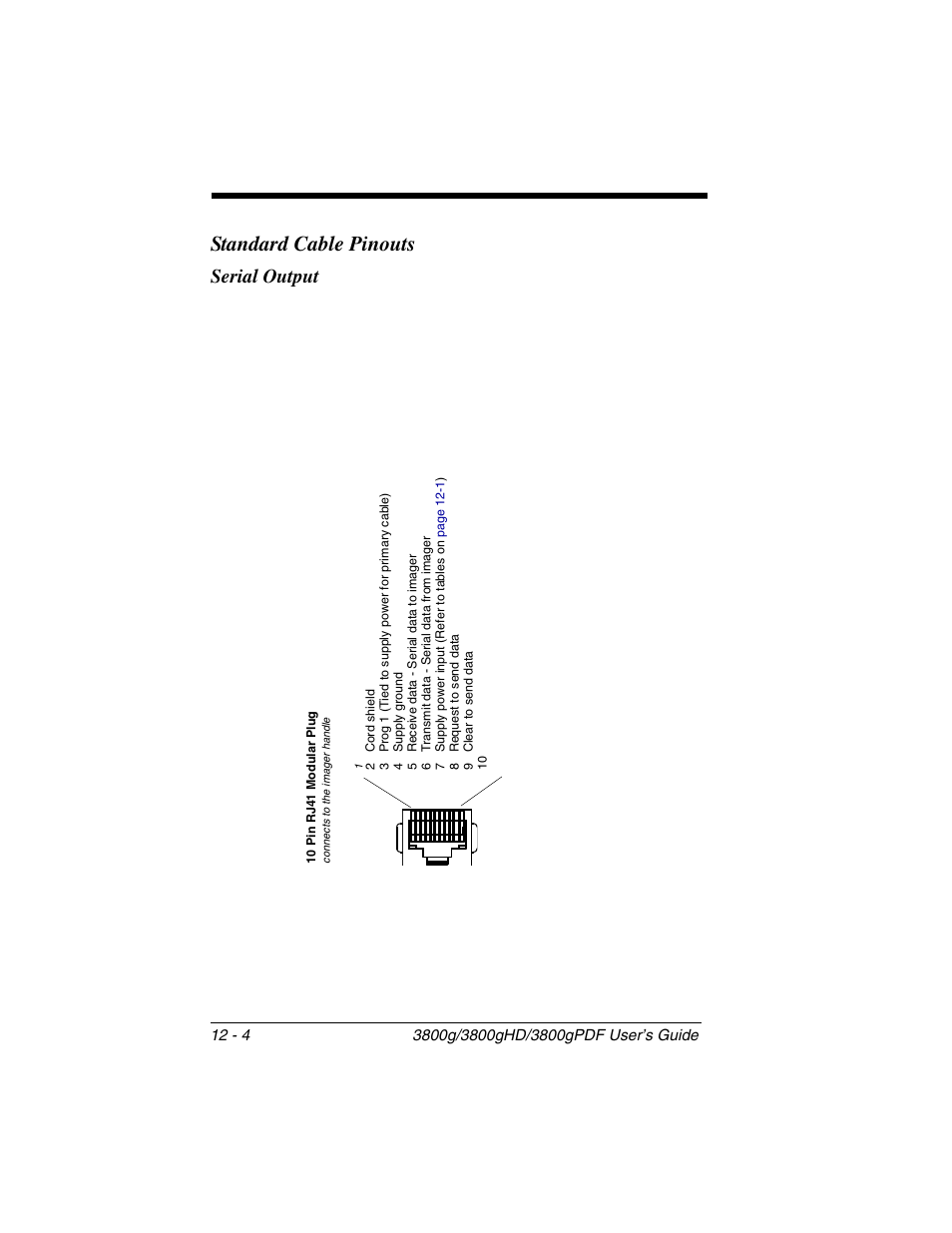 Standard cable pinouts, Serial output | Honeywell 3800gPDF User Manual | Page 136 / 156