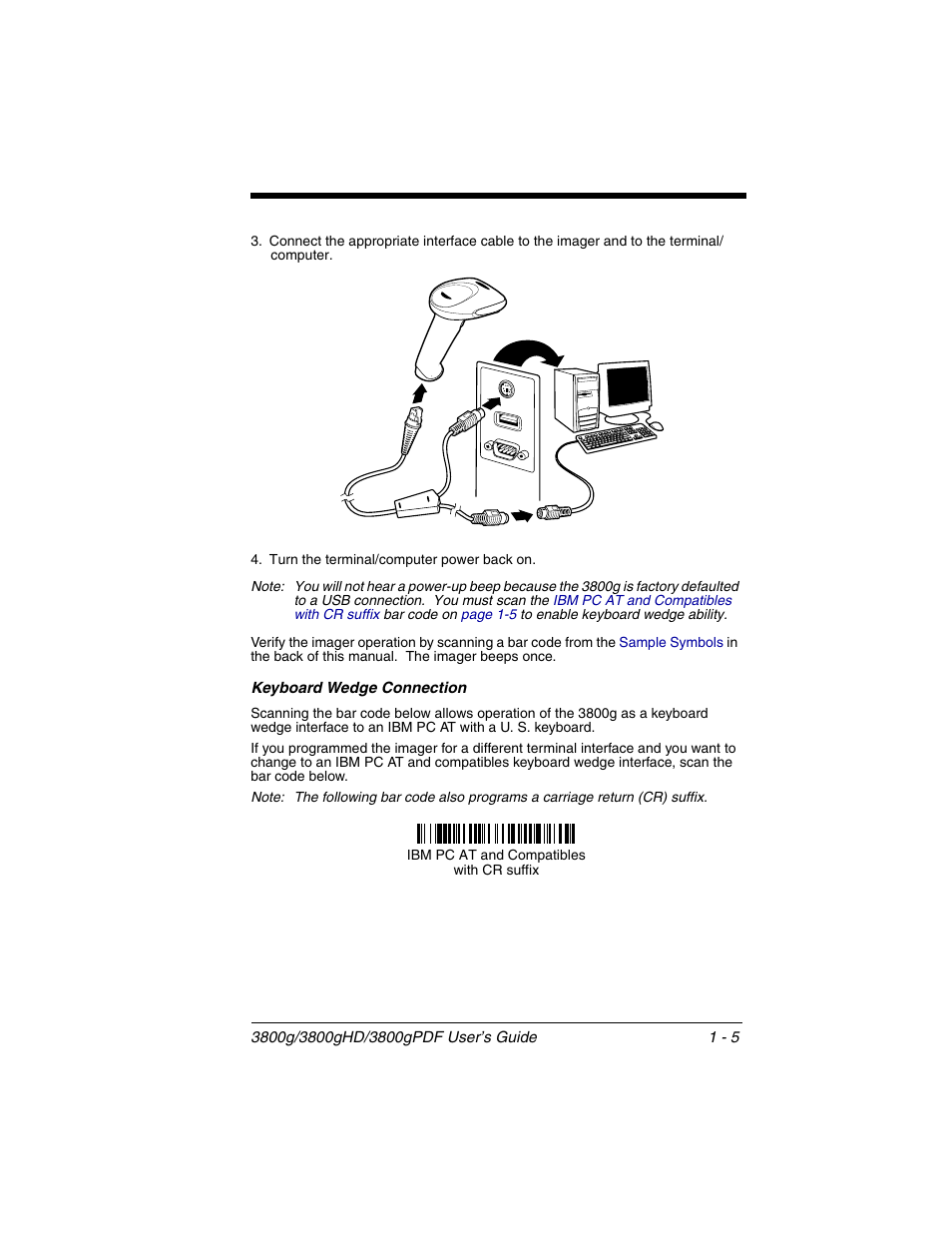 Keyboard wedge connection, Keyboard wedge connection -5 | Honeywell 3800gPDF User Manual | Page 21 / 156