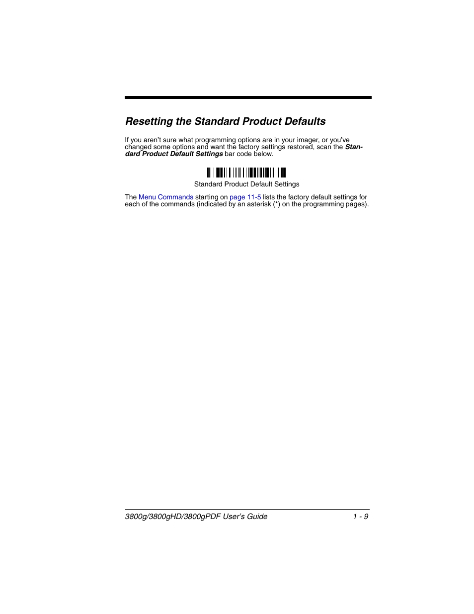 Resetting the standard product defaults, Resetting the standard product defaults -9 | Honeywell 3800gPDF User Manual | Page 25 / 156