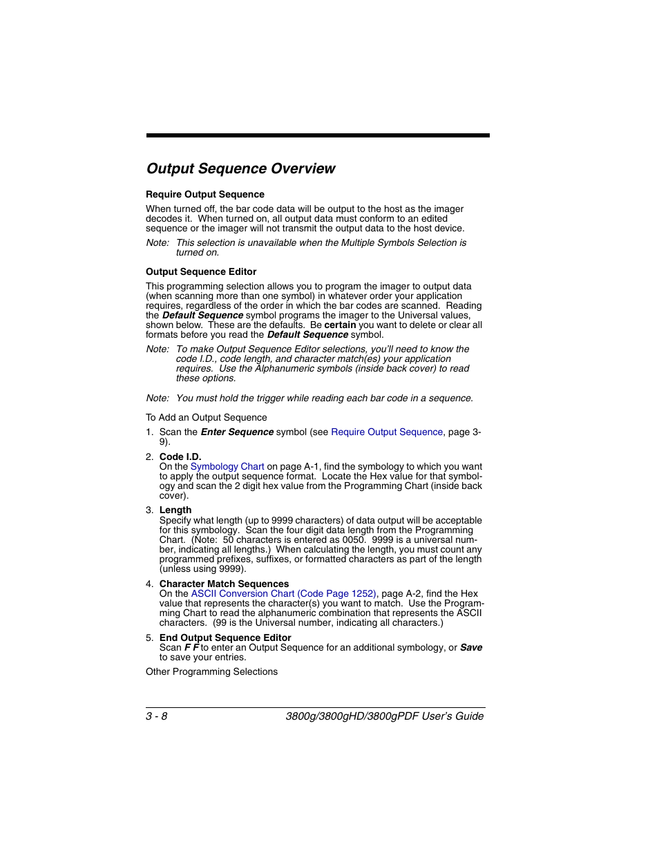 Output sequence overview, Output sequence overview -8 | Honeywell 3800gPDF User Manual | Page 44 / 156