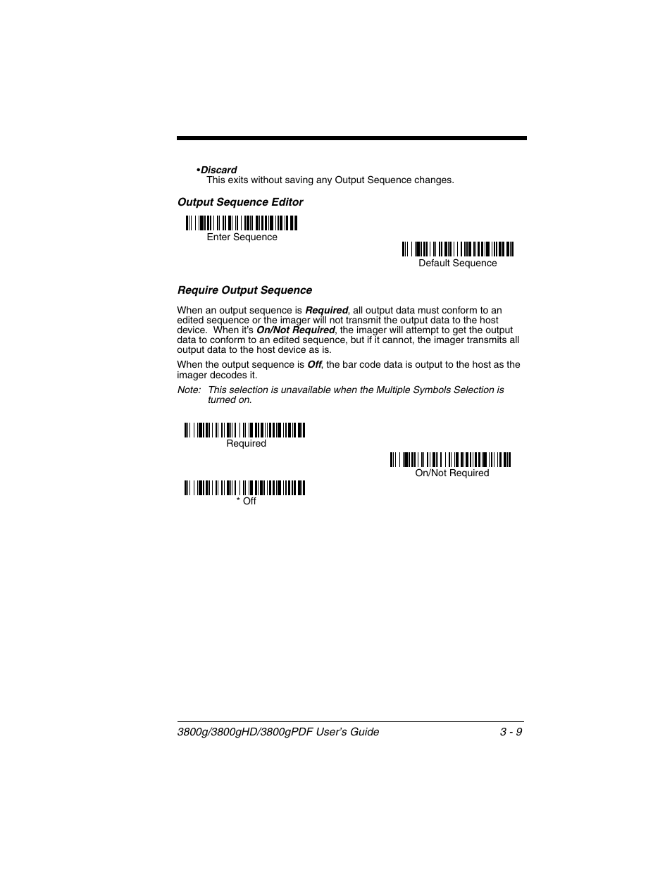 Output sequence editor, Require output sequence, Symbol (see | Honeywell 3800gPDF User Manual | Page 45 / 156