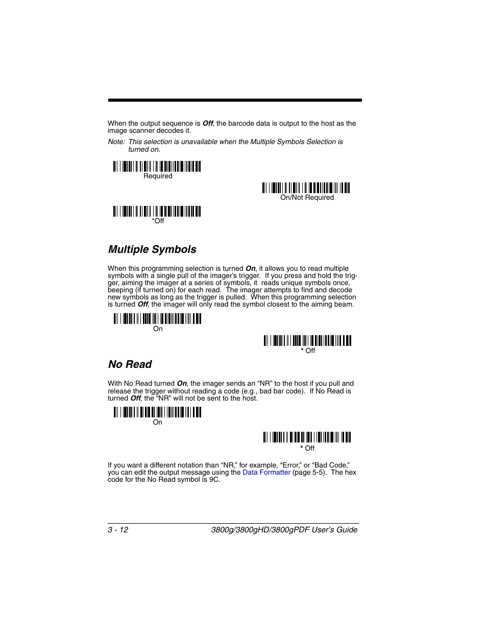 Multiple symbols, No read, Multiple symbols -12 no read -12 | Honeywell 3800gPDF User Manual | Page 48 / 156