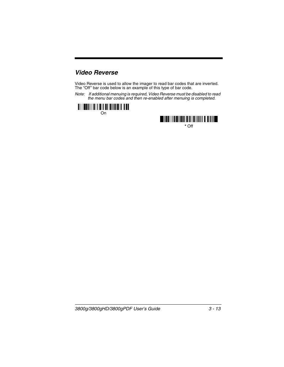 Video reverse, Video reverse -13 | Honeywell 3800gPDF User Manual | Page 49 / 156