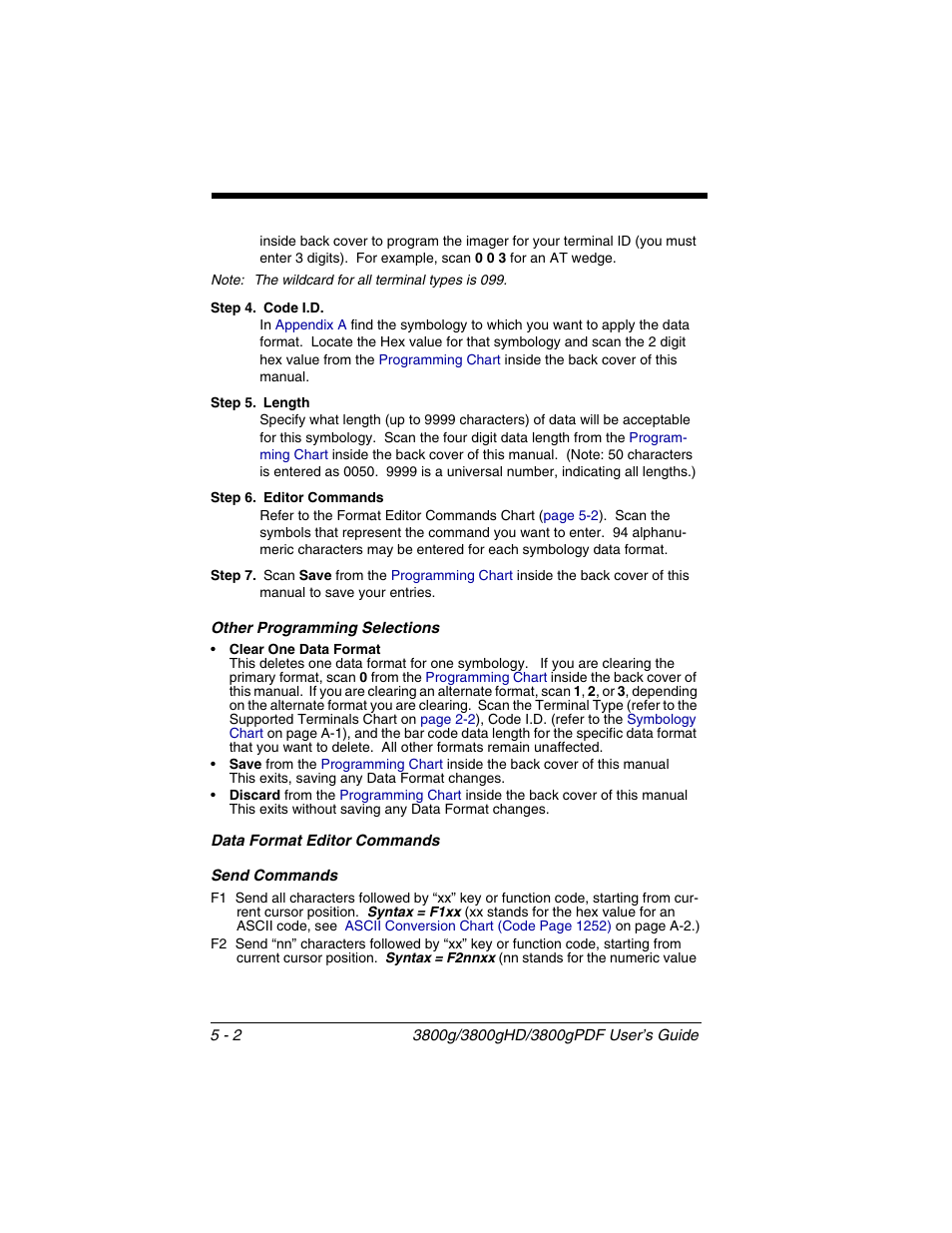 Other programming selections, Data format editor commands, St use a “send” command (see | Send commands | Honeywell 3800gPDF User Manual | Page 58 / 156