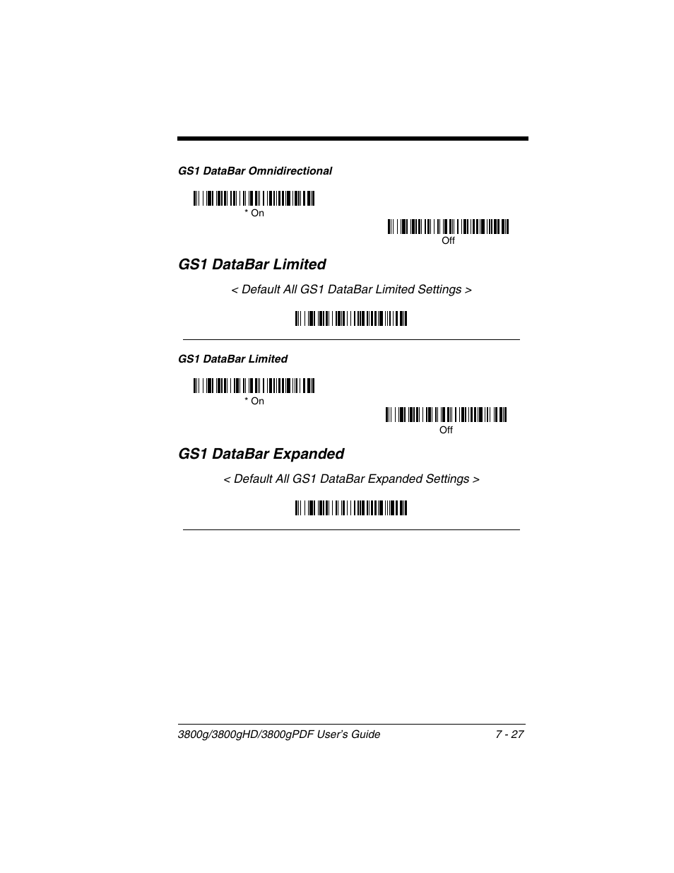 Gs1 databar limited -27 gs1 databar expanded -27, Gs1 databar limited, Gs1 databar expanded | Honeywell 3800gPDF User Manual | Page 93 / 156