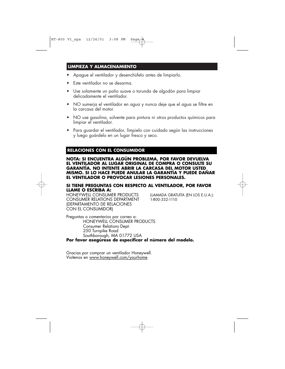Honeywell HT-800C User Manual | Page 14 / 16