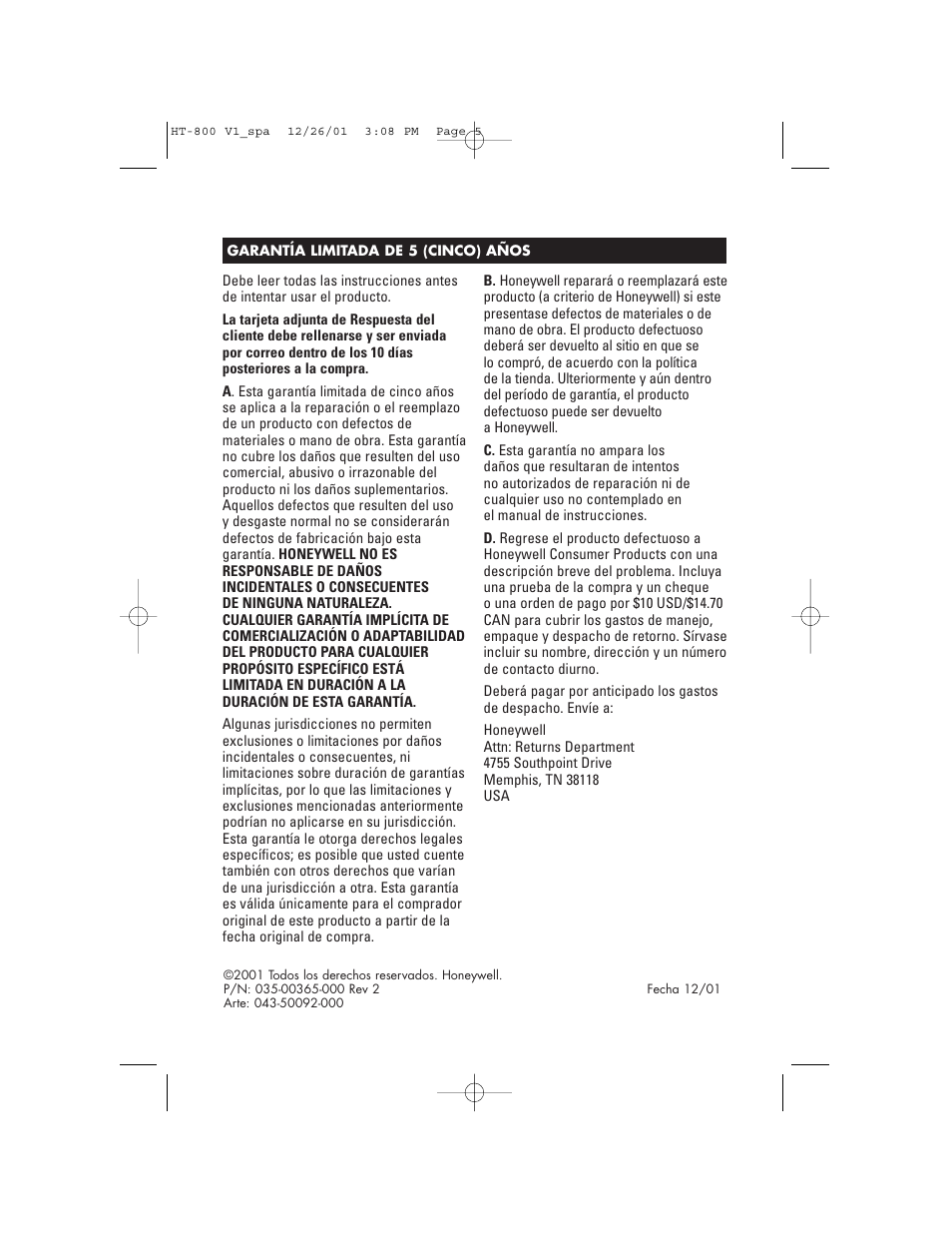 Honeywell HT-800C User Manual | Page 15 / 16