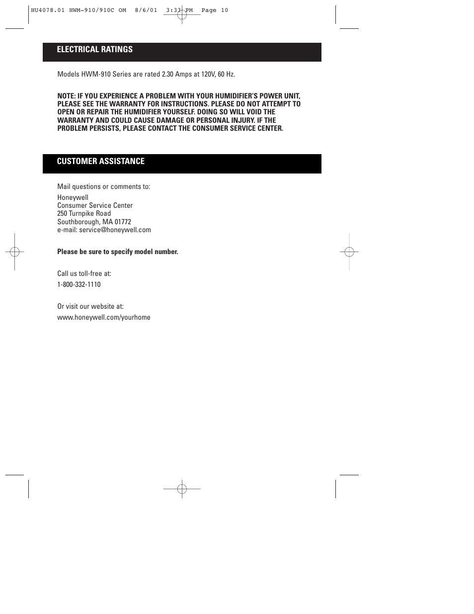 Honeywell HWM-910 Series User Manual | Page 11 / 36