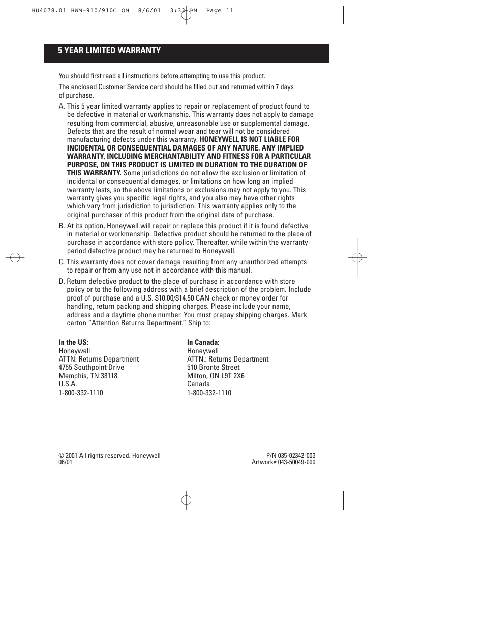 Honeywell HWM-910 Series User Manual | Page 12 / 36