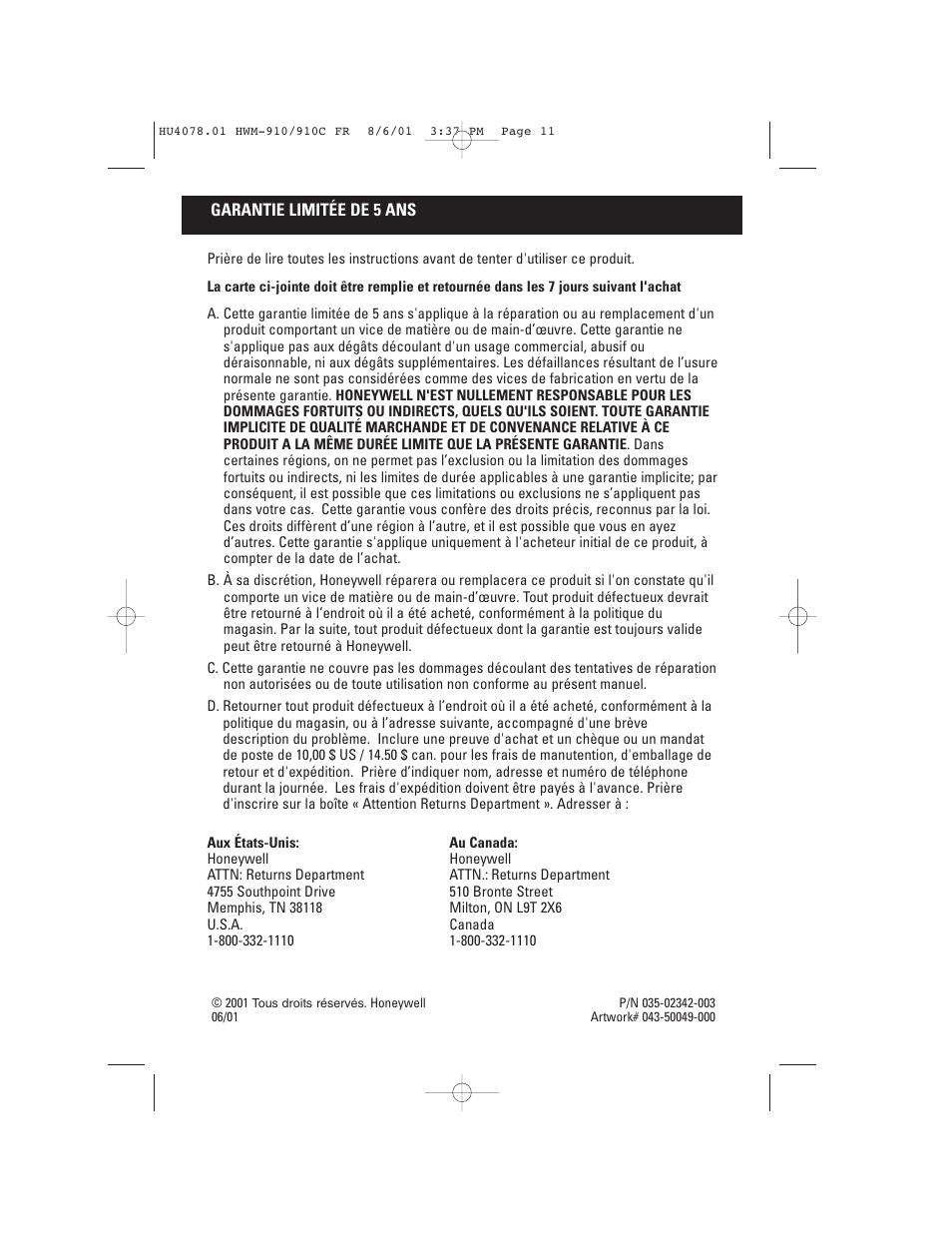 Honeywell HWM-910 Series User Manual | Page 24 / 36
