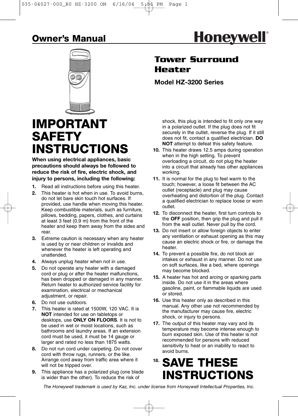 Honeywell HZ-3200 User Manual | 12 pages