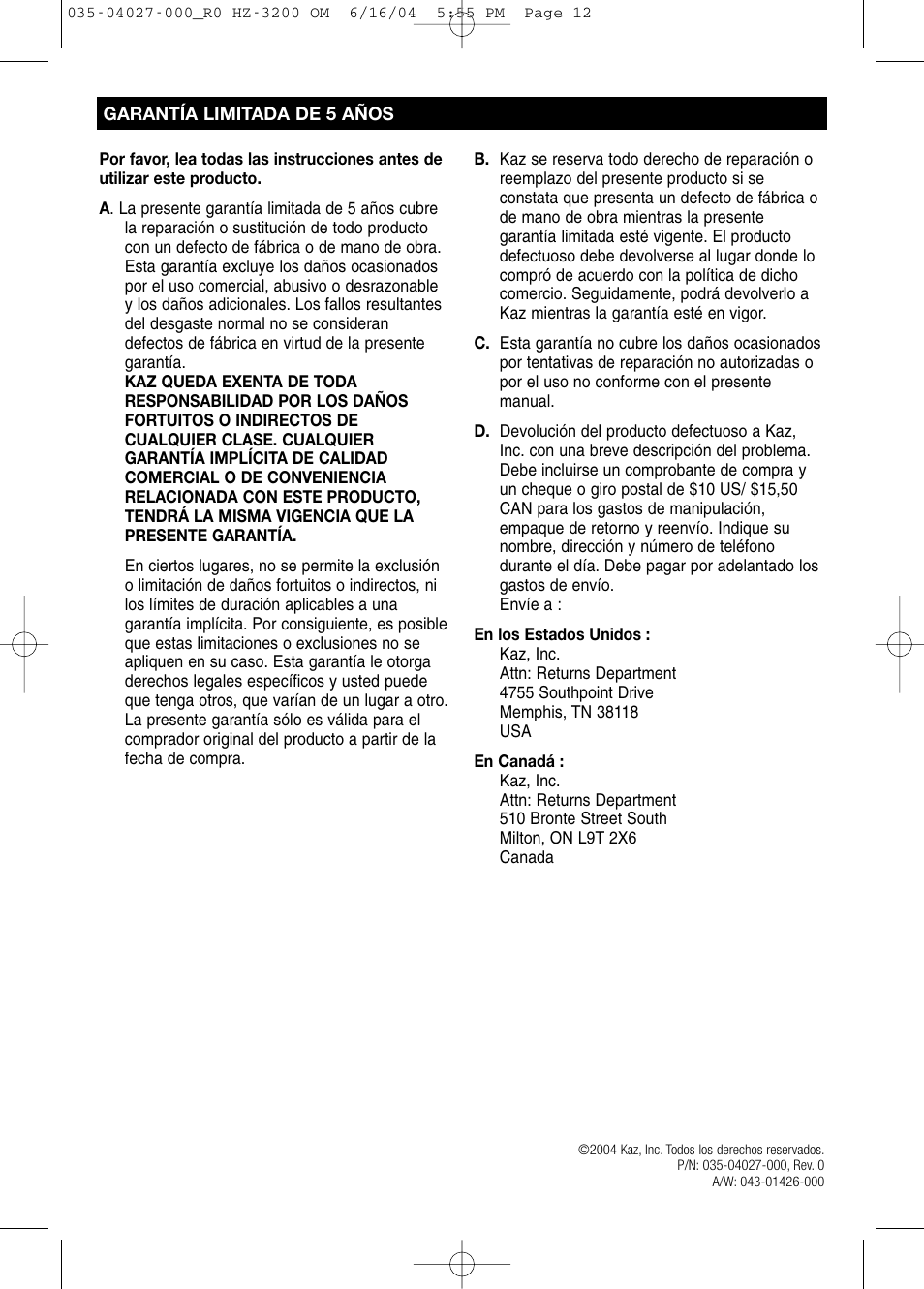 Honeywell HZ-3200 User Manual | Page 12 / 12