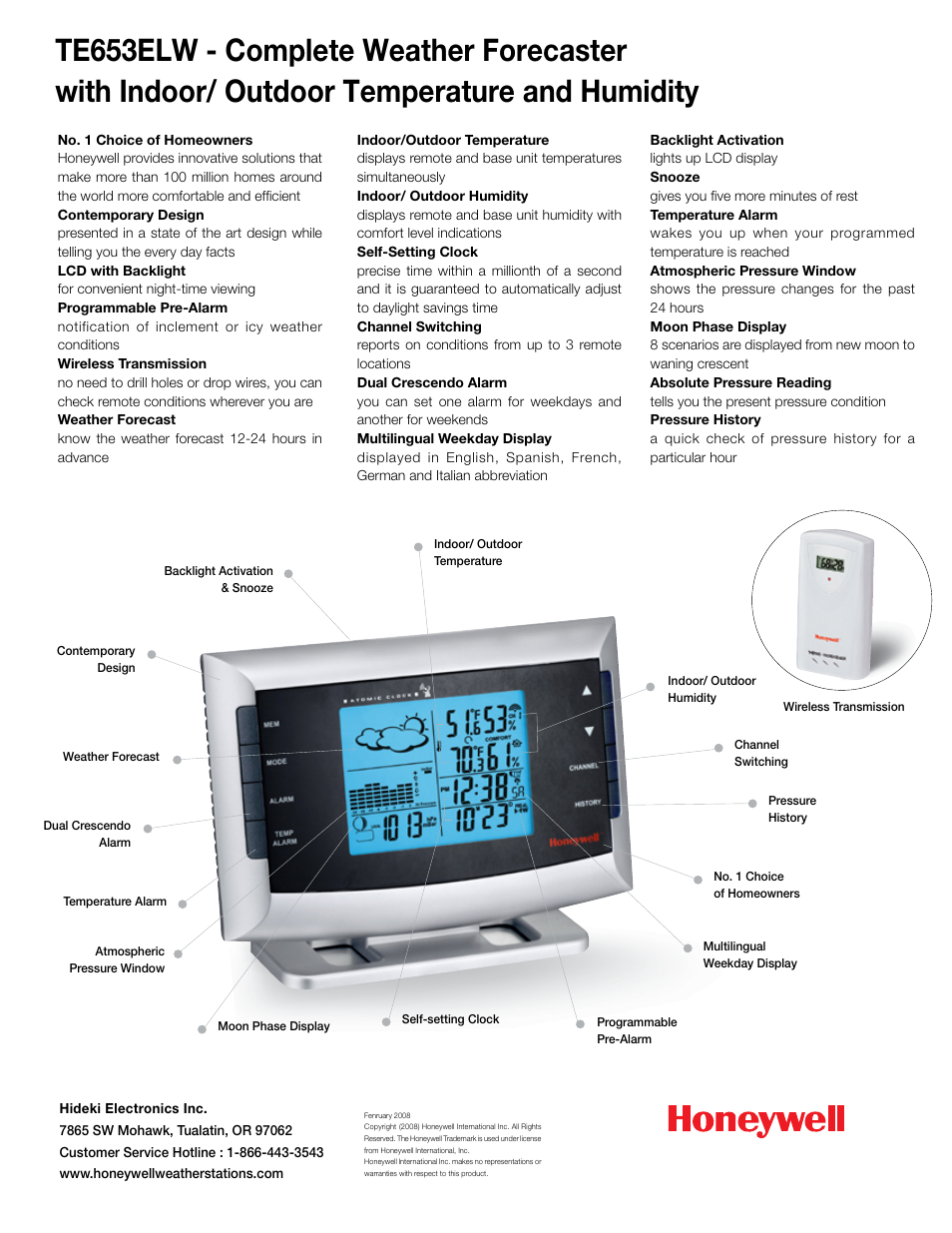 Honeywell TE653ELW User Manual | Page 2 / 2