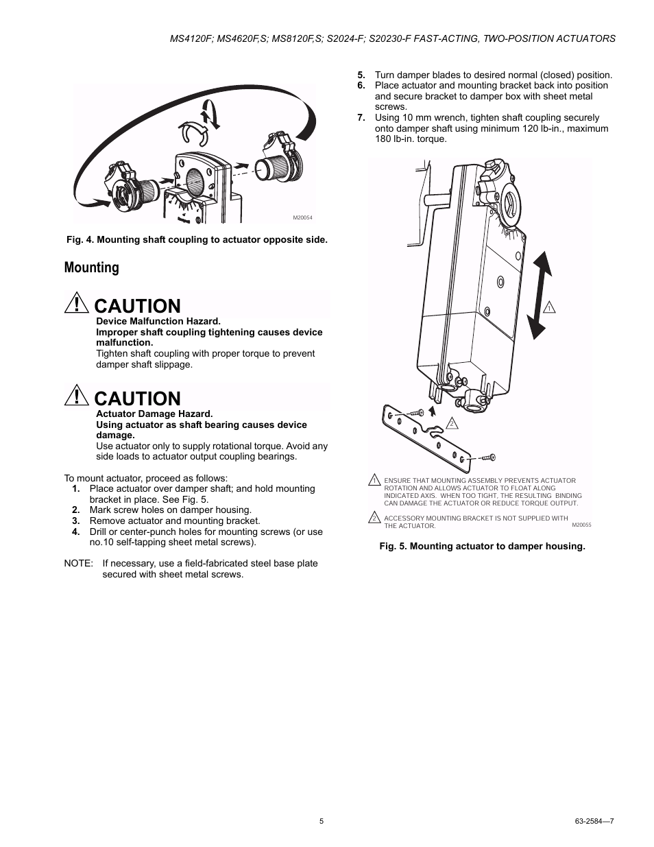 Mounting, Caution | Honeywell S20230-F User Manual | Page 5 / 12