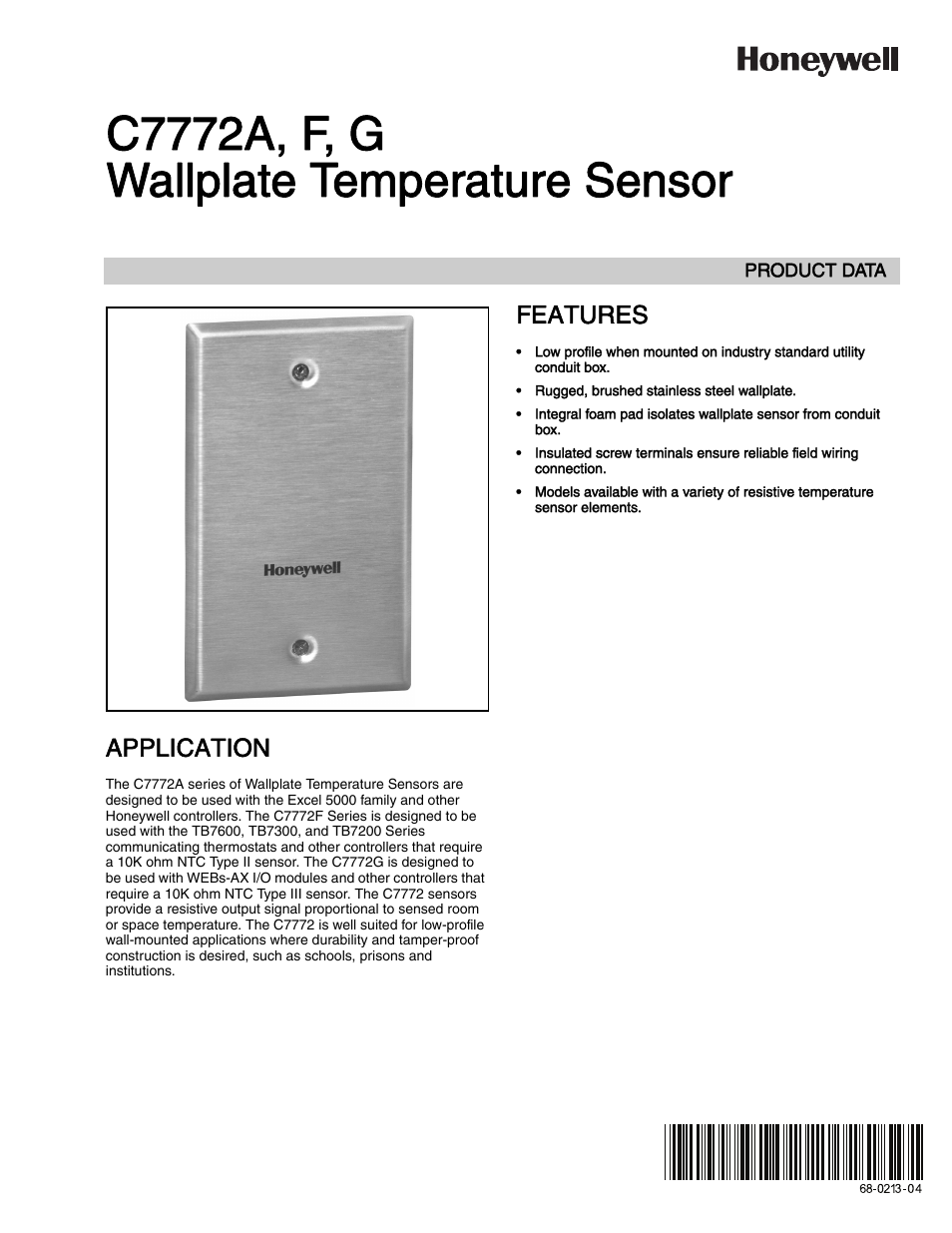 Honeywell C7772A User Manual | 4 pages