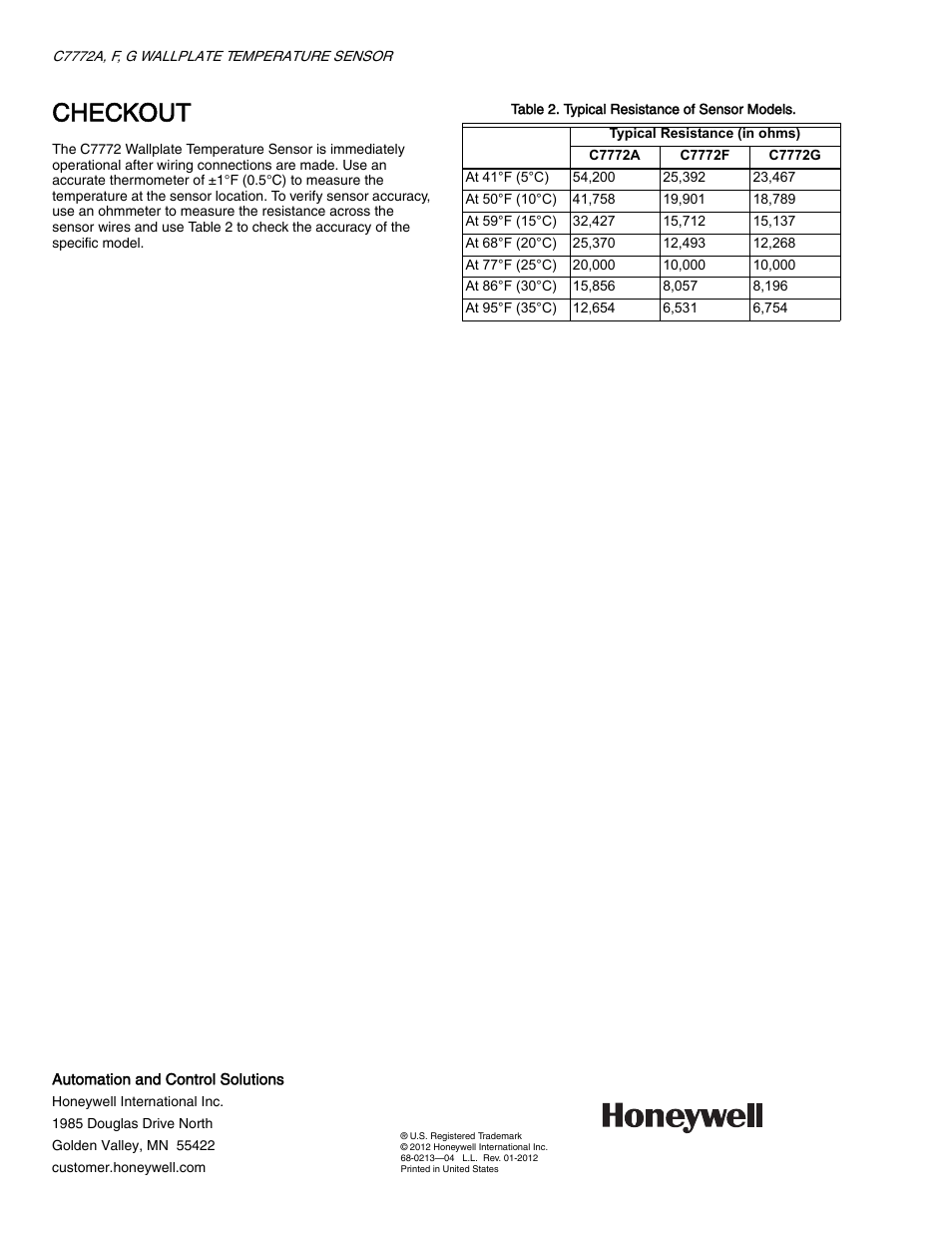 Checkout | Honeywell C7772A User Manual | Page 4 / 4