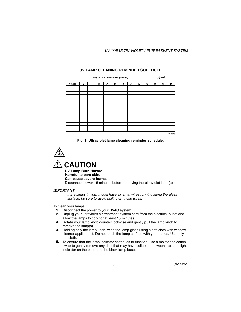Caution | Honeywell UV 100E User Manual | Page 5 / 8