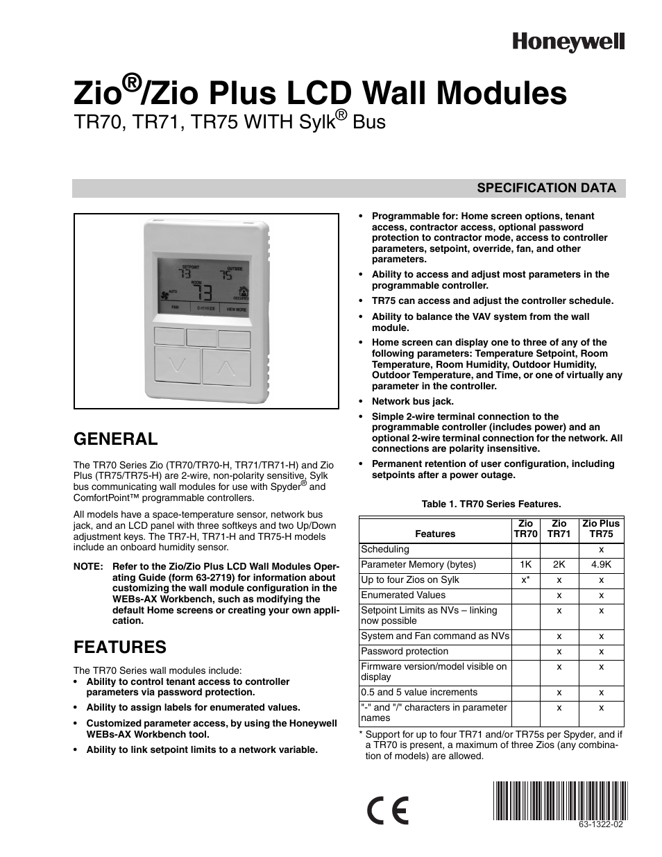 Honeywell ZIO /ZIO PLUS TR70 User Manual | 4 pages