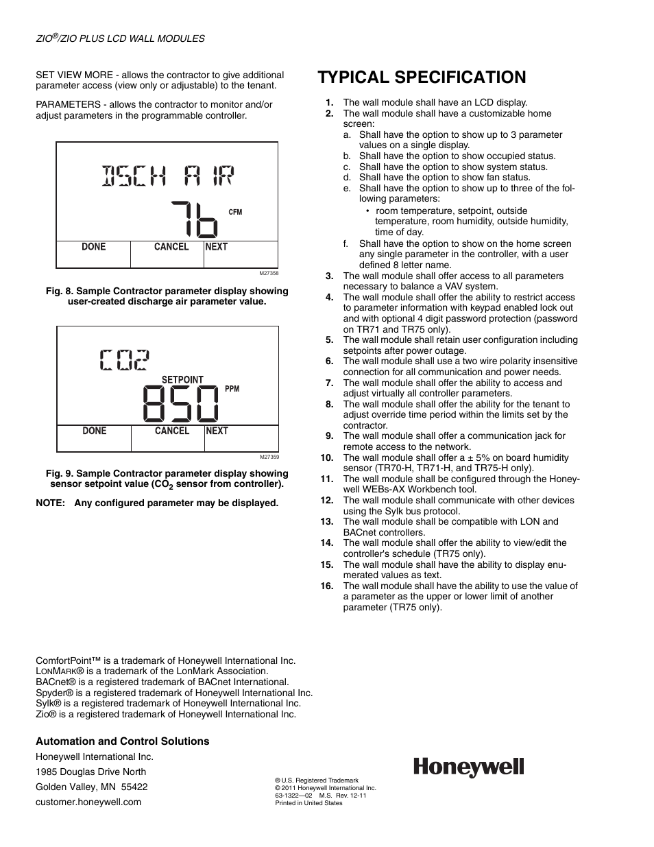 Typical specification | Honeywell ZIO /ZIO PLUS TR70 User Manual | Page 4 / 4