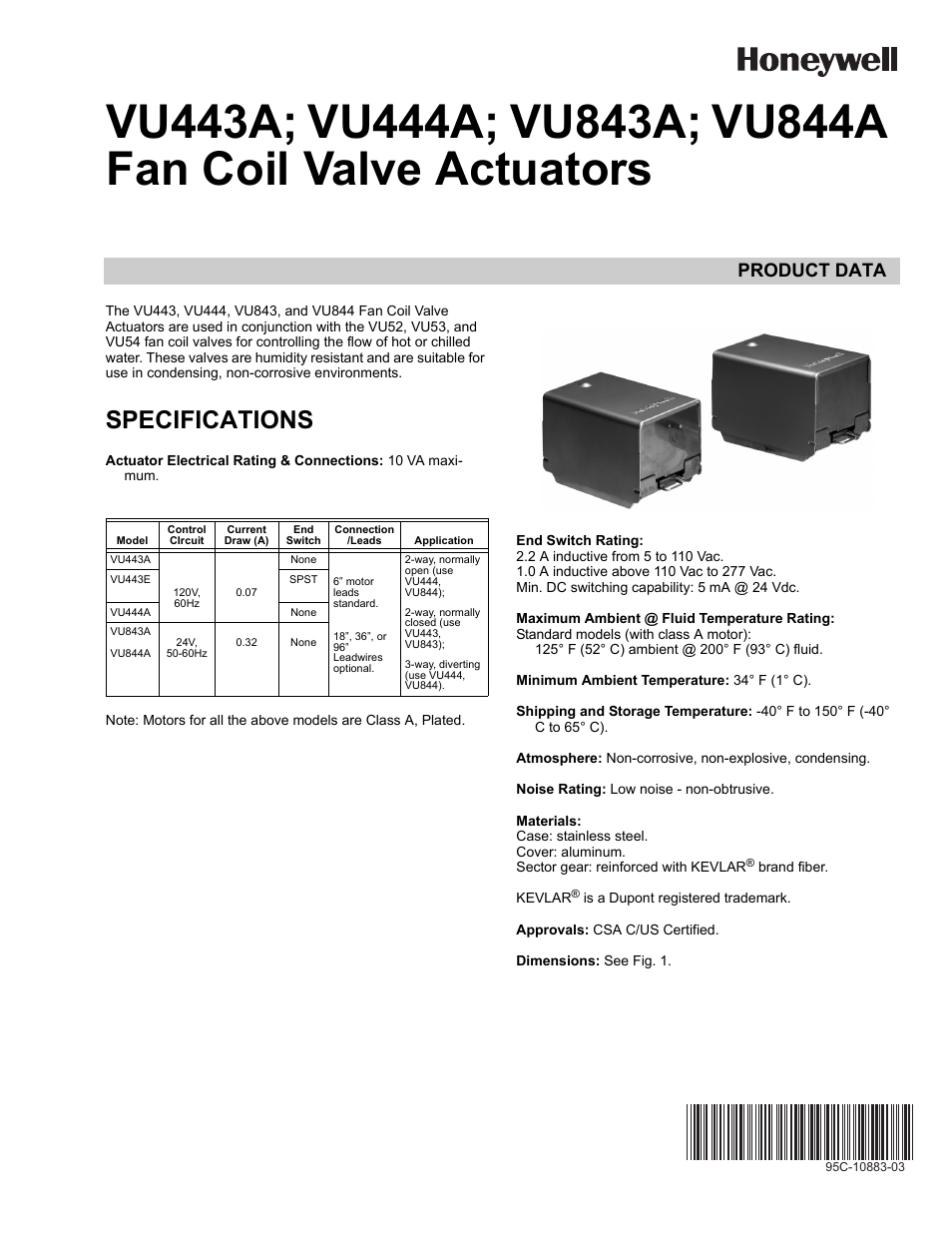 Honeywell VU443A User Manual | 4 pages