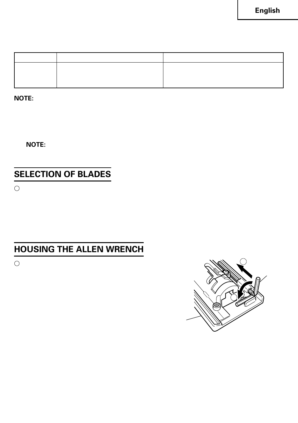 Selection of blades, Housing the allen wrench | Honeywell CJ 110MVA User Manual | Page 15 / 60