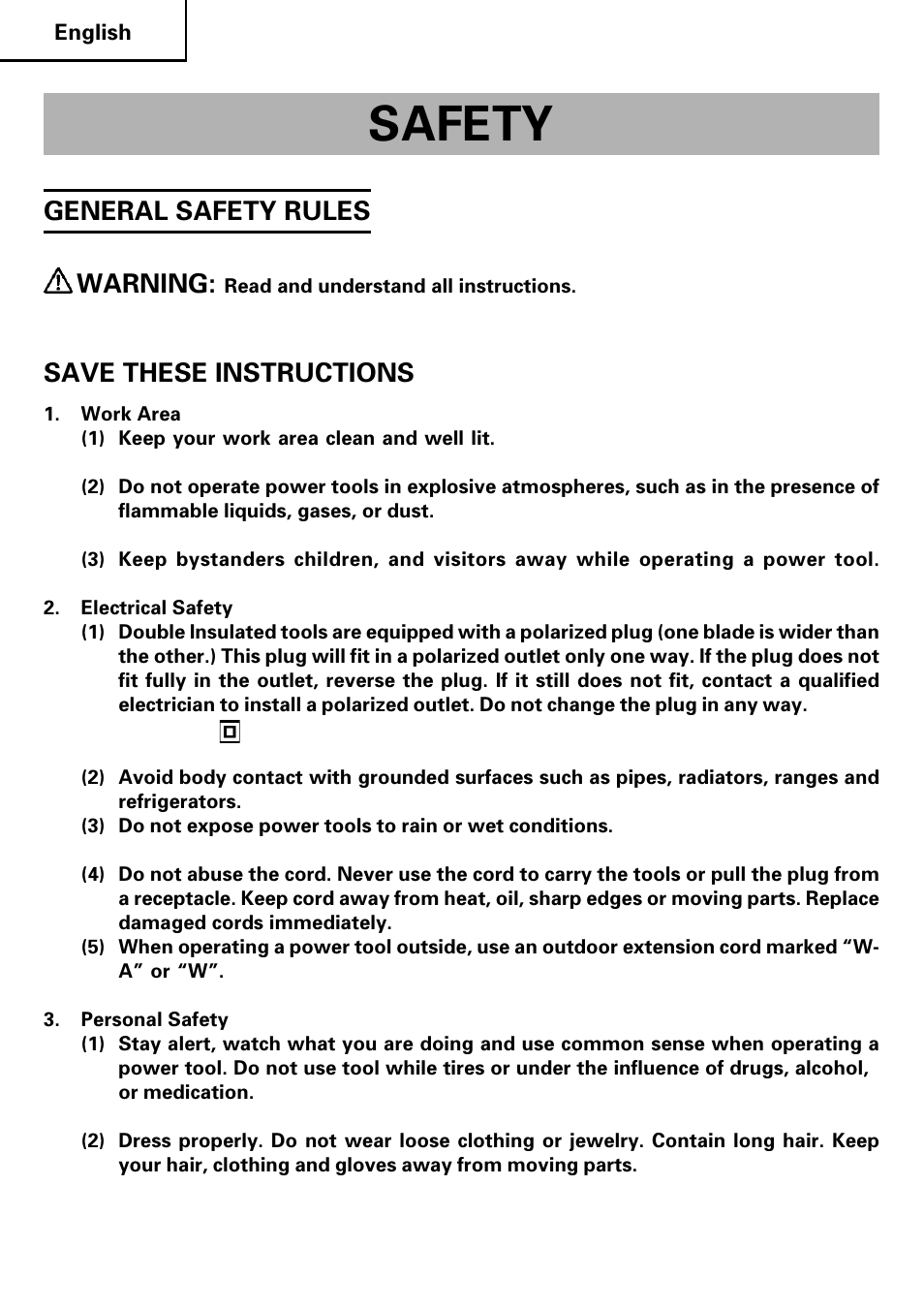 Safety, General safety rules warning, Save these instructions | Honeywell CJ 110MVA User Manual | Page 4 / 60