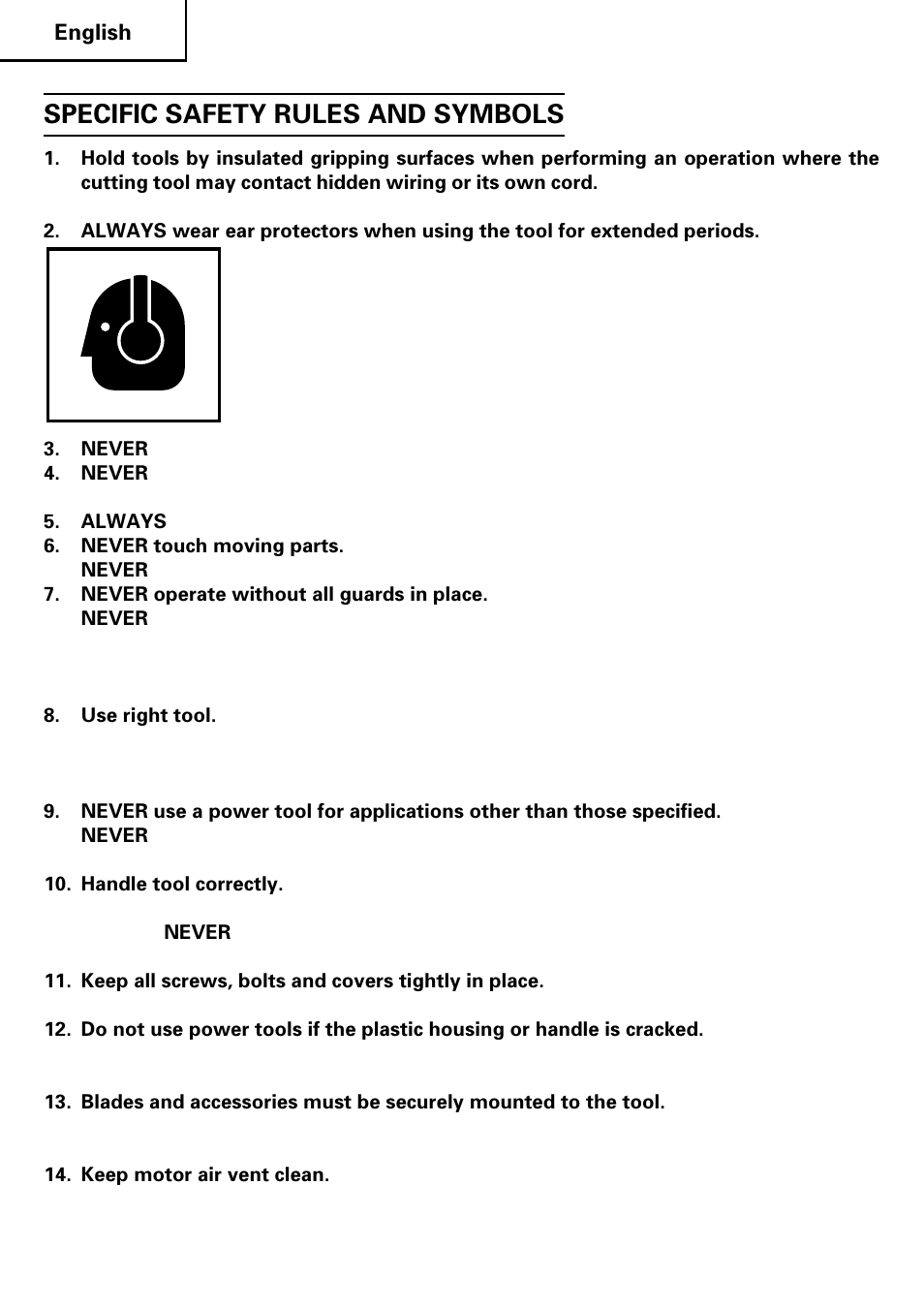 Specific safety rules and symbols | Honeywell CJ 110MVA User Manual | Page 6 / 60