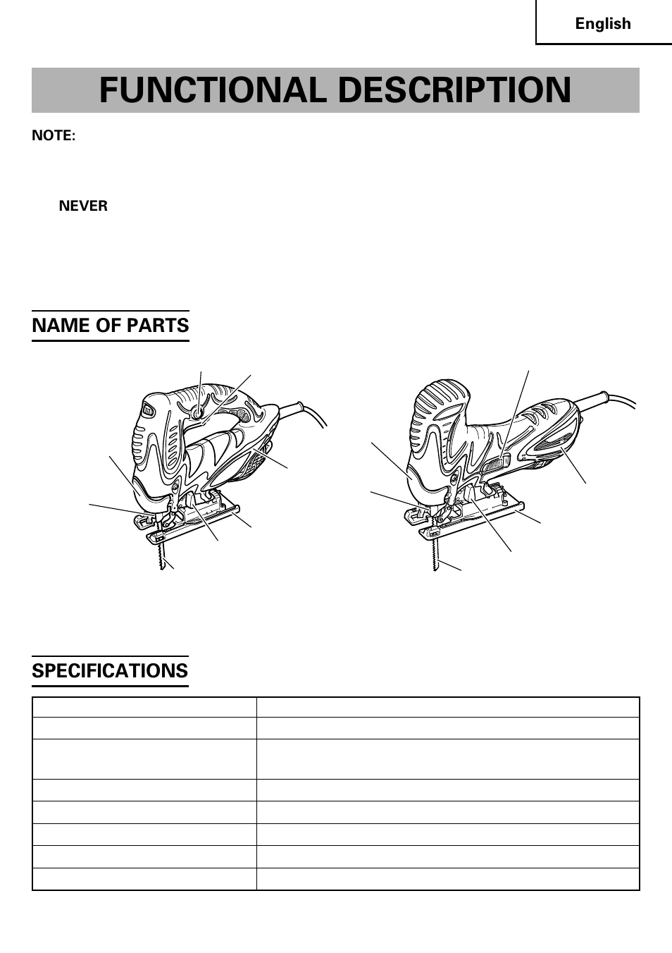 Functional description, Specifications, Name of parts | Honeywell CJ 110MVA User Manual | Page 9 / 60
