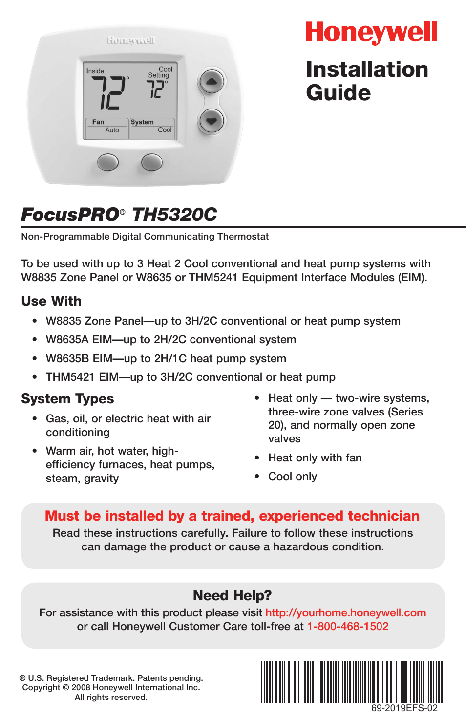 Honeywell FOCUSPRO TH5320C User Manual | 16 pages