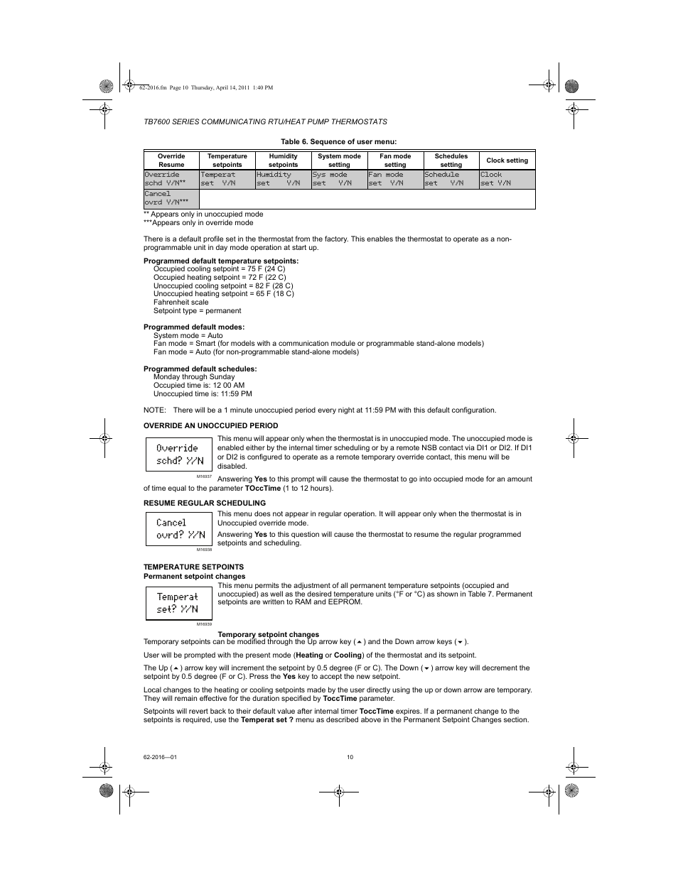 Honeywell SERIES COMMUNICATING TB7600 User Manual | Page 10 / 24