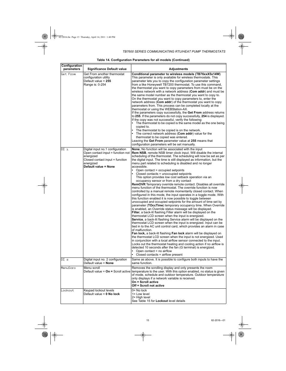 Honeywell SERIES COMMUNICATING TB7600 User Manual | Page 15 / 24