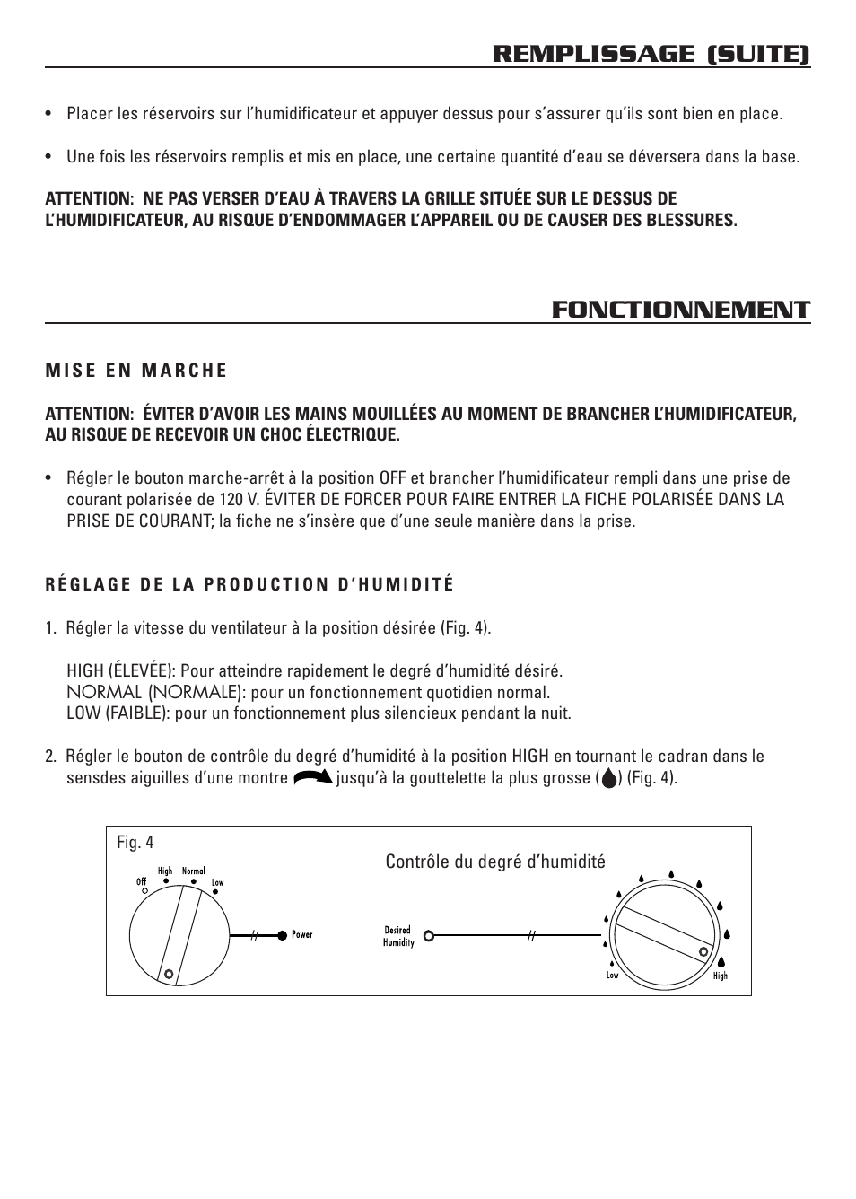 Remplissage (suite) fonctionnement | Honeywell HCM-3060 User Manual | Page 17 / 36