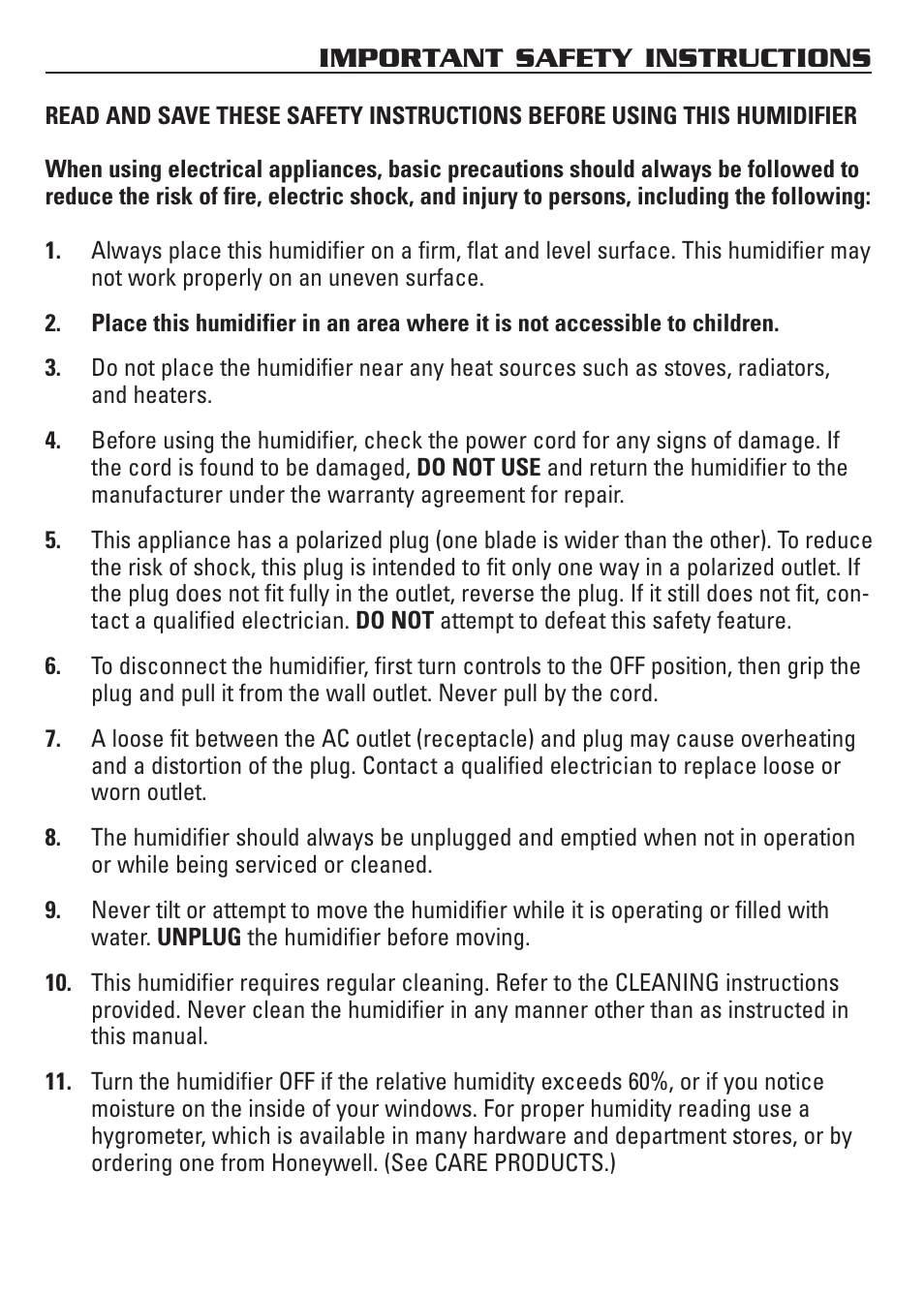 Important safety instructions | Honeywell HCM-3060 User Manual | Page 2 / 36