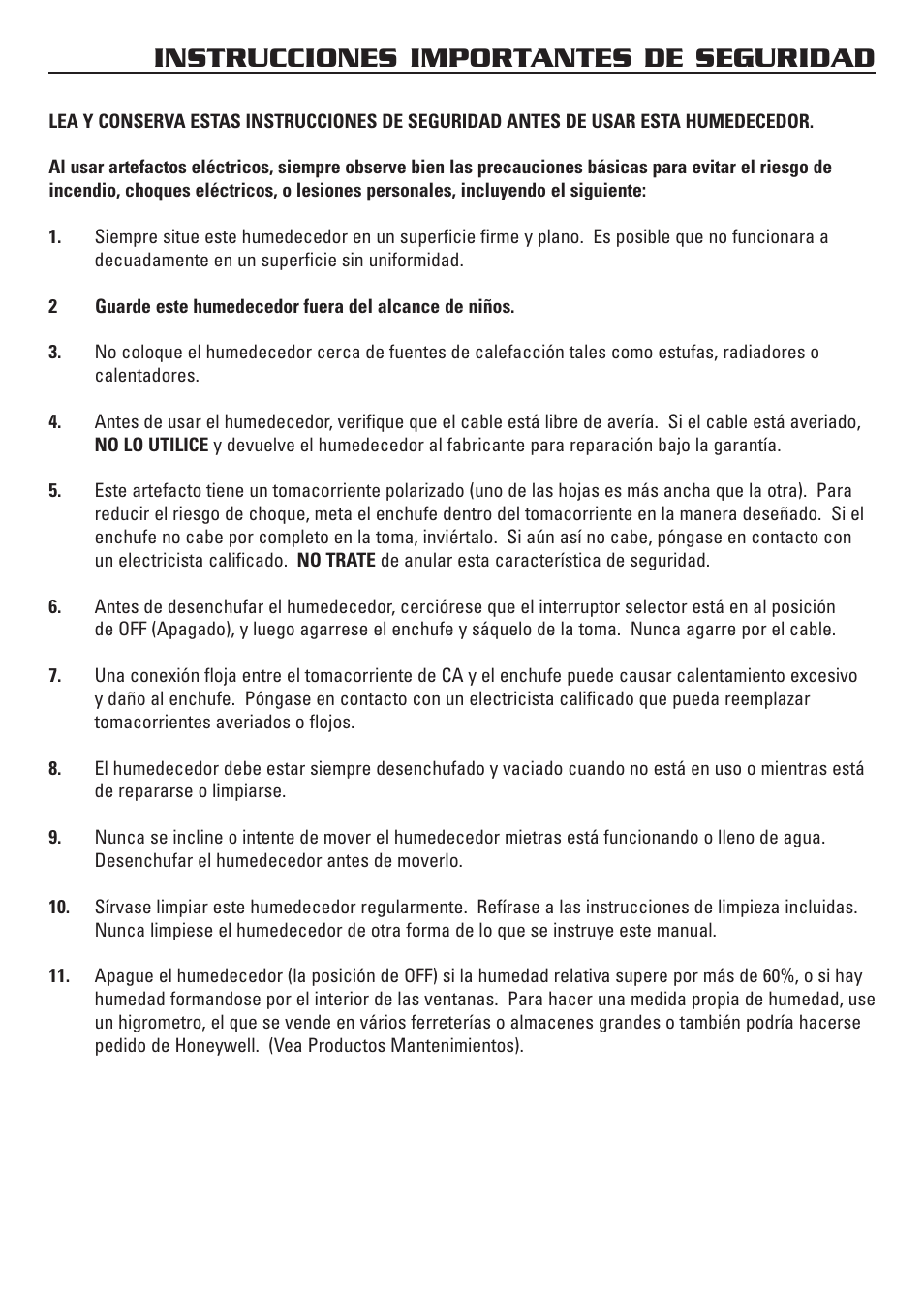 Instrucciones importantes de seguridad | Honeywell HCM-3060 User Manual | Page 26 / 36