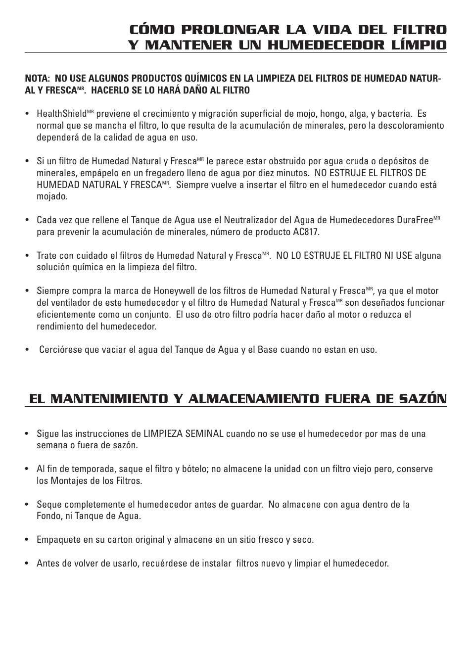 El mantenimiento y almacenamiento fuera de sazón | Honeywell HCM-3060 User Manual | Page 32 / 36