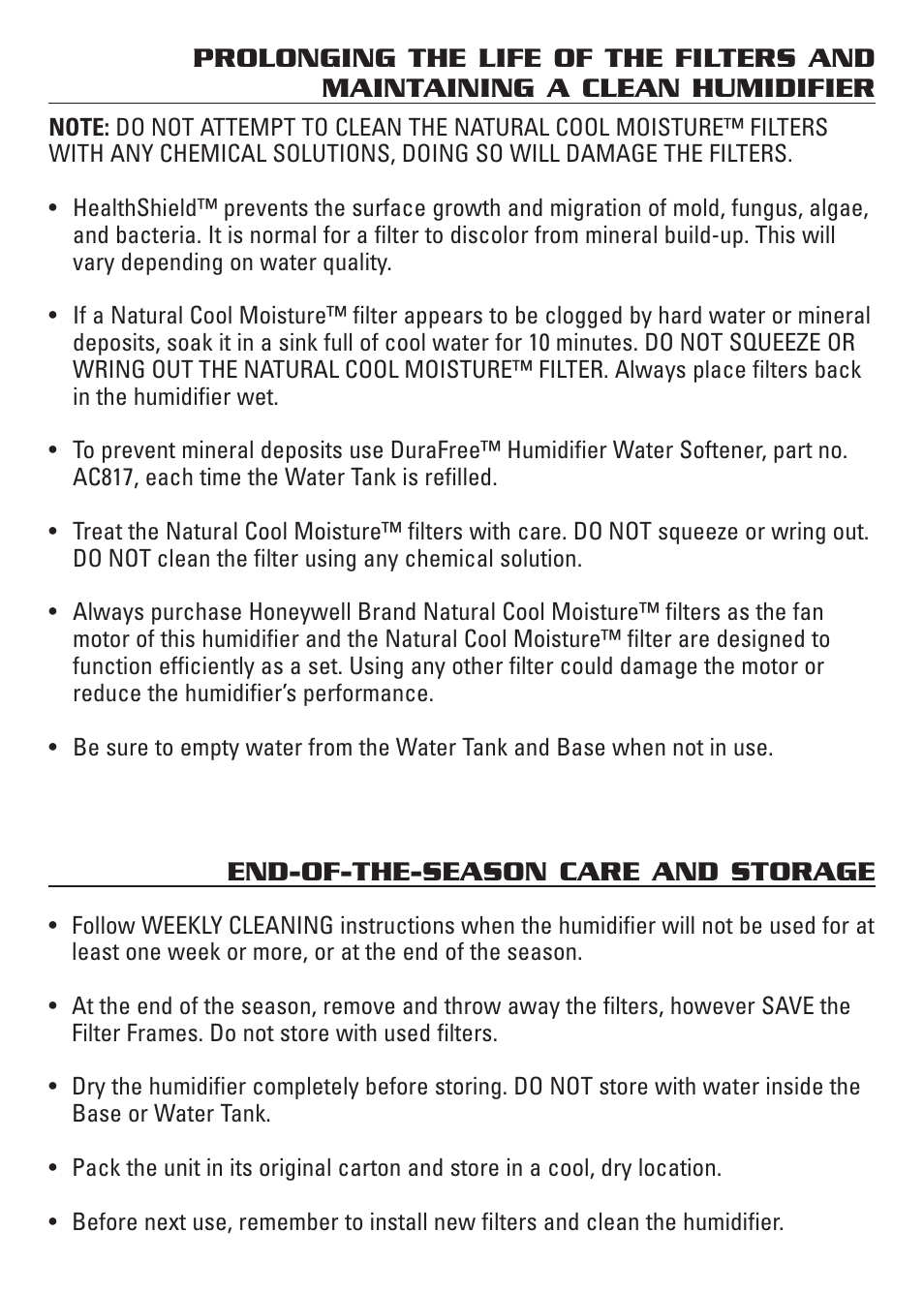 End-of-the-season care and storage | Honeywell HCM-3060 User Manual | Page 8 / 36