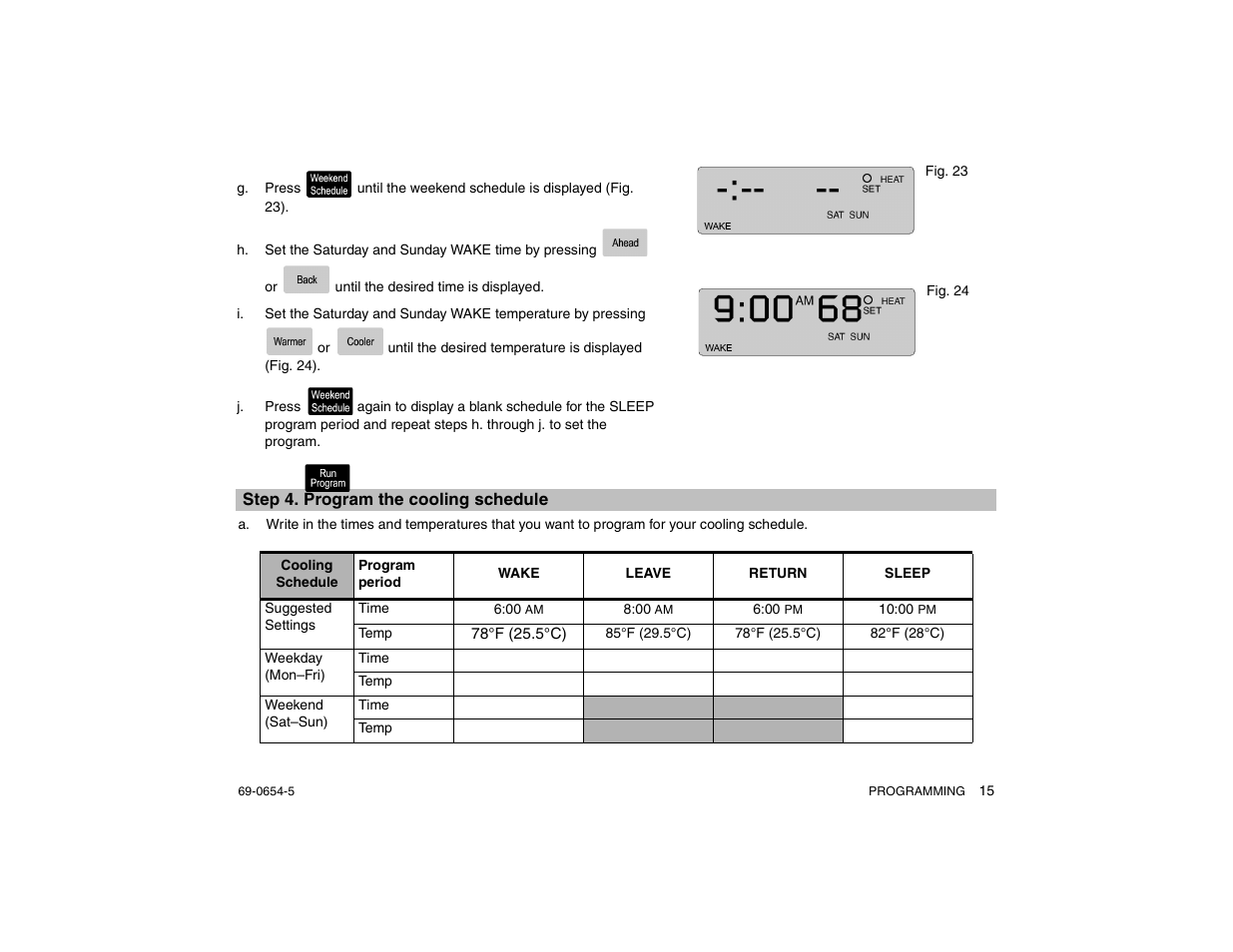 Step 4. program the cooling schedule | Honeywell MAGICSTAT CT3300 User Manual | Page 15 / 24