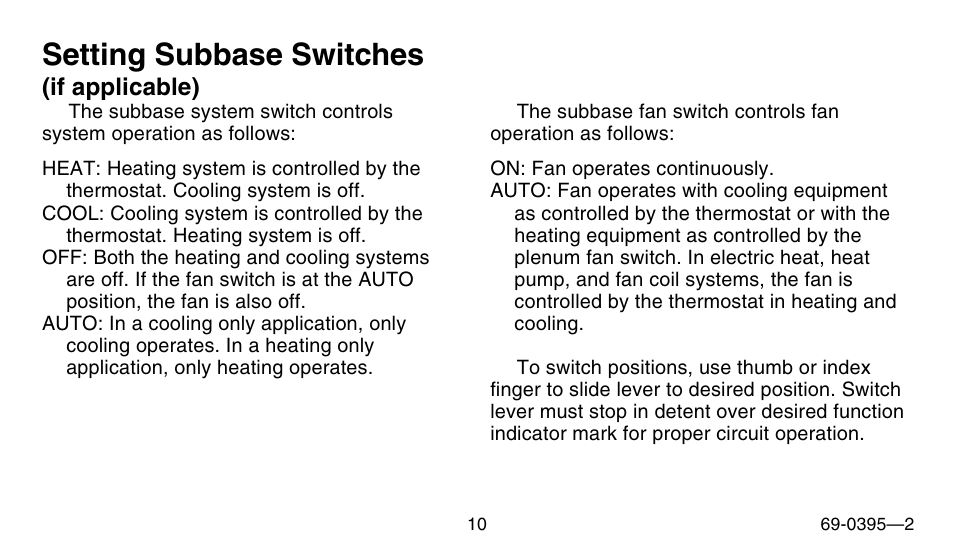 Setting subbase switches | Honeywell CT1801 User Manual | Page 10 / 28