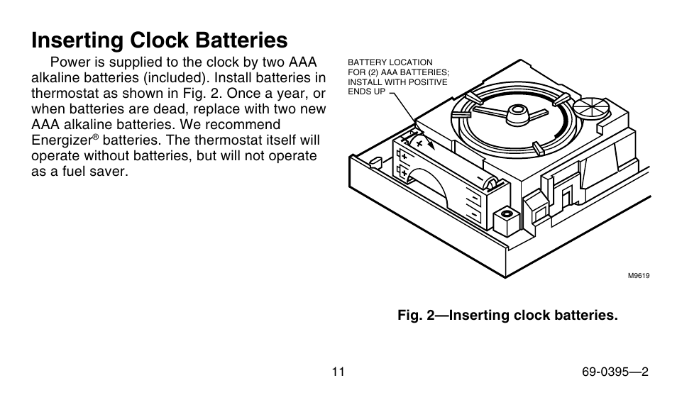 Inserting clock batteries | Honeywell CT1801 User Manual | Page 11 / 28