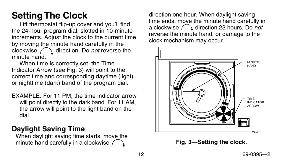 Setting the clock, Daylight saving time | Honeywell CT1801 User Manual | Page 12 / 28