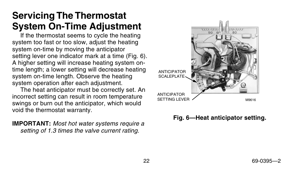 Servicing the thermostat system on-time adjustment | Honeywell CT1801 User Manual | Page 22 / 28