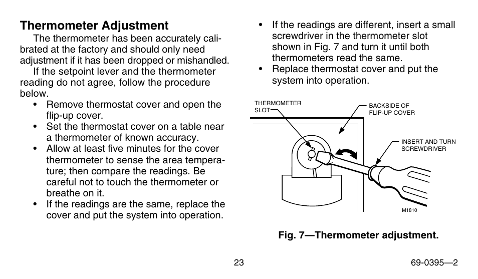 Thermometer adjustment | Honeywell CT1801 User Manual | Page 23 / 28