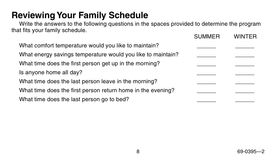 Reviewing your family schedule | Honeywell CT1801 User Manual | Page 8 / 28