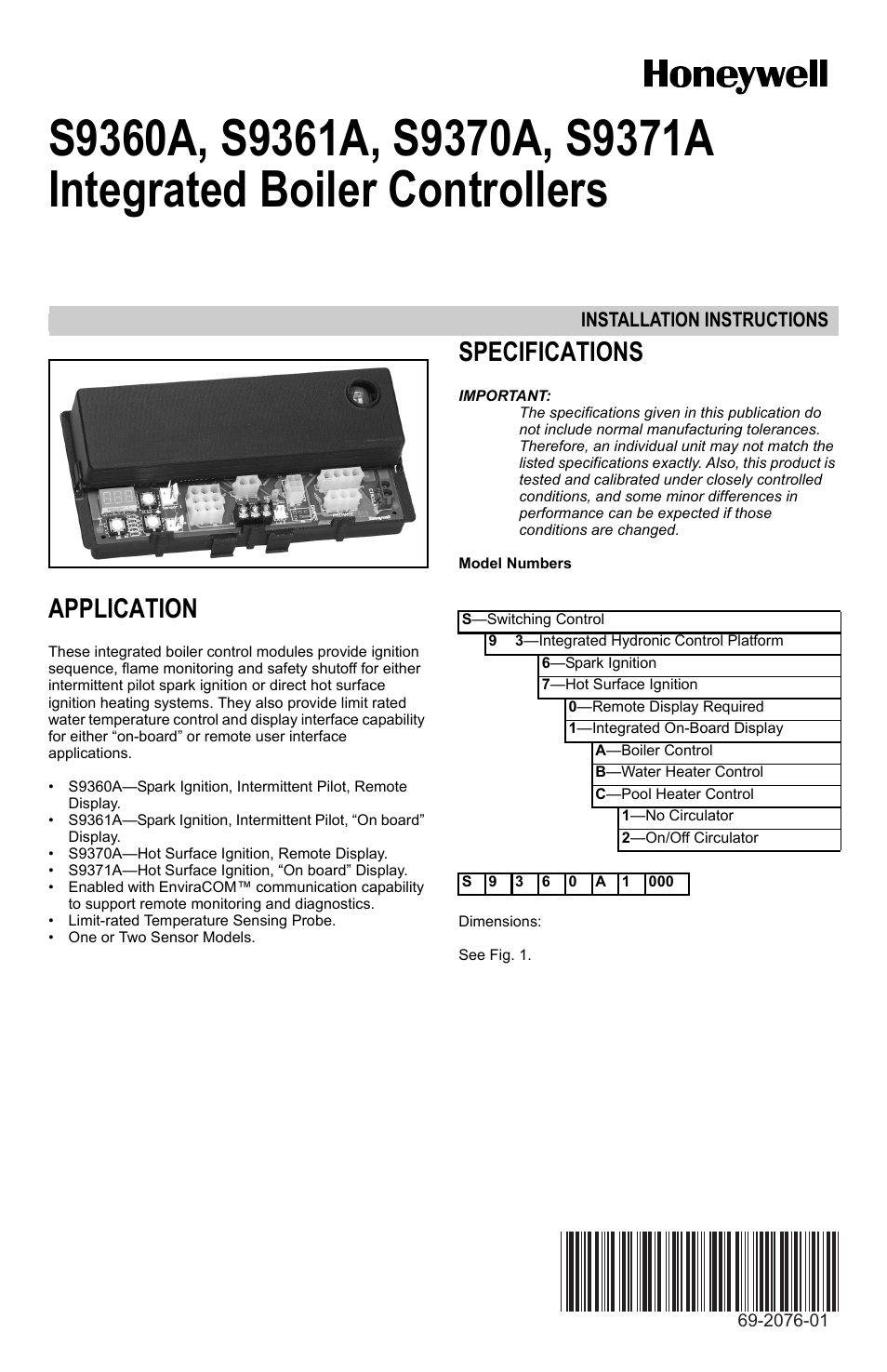 Honeywell S9371A User Manual | 16 pages