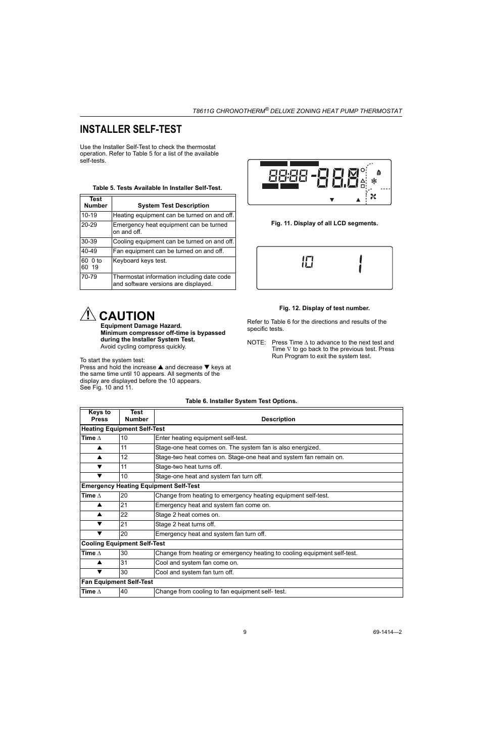 Installer self-test, Caution | Honeywell CHRONOTHERM T8611G User Manual | Page 9 / 12