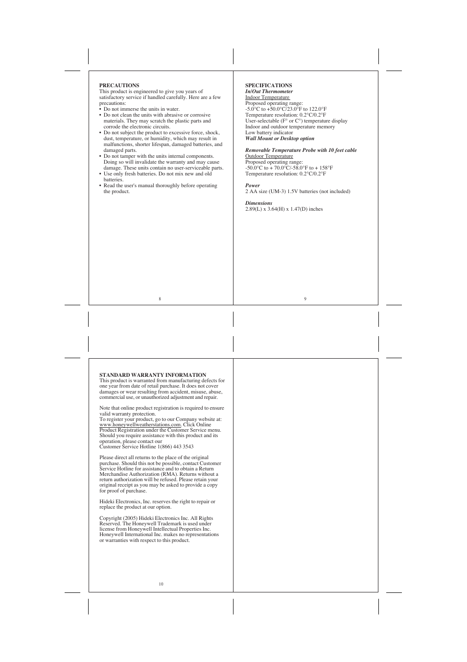 Honeywell TM001 User Manual | Page 3 / 3